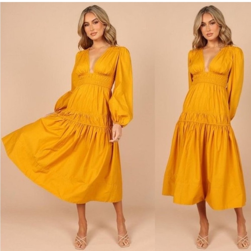 Petal & Pup NEW Dani Long Sleeve Cotton Maxi Dress in Mustard Yellow Size S